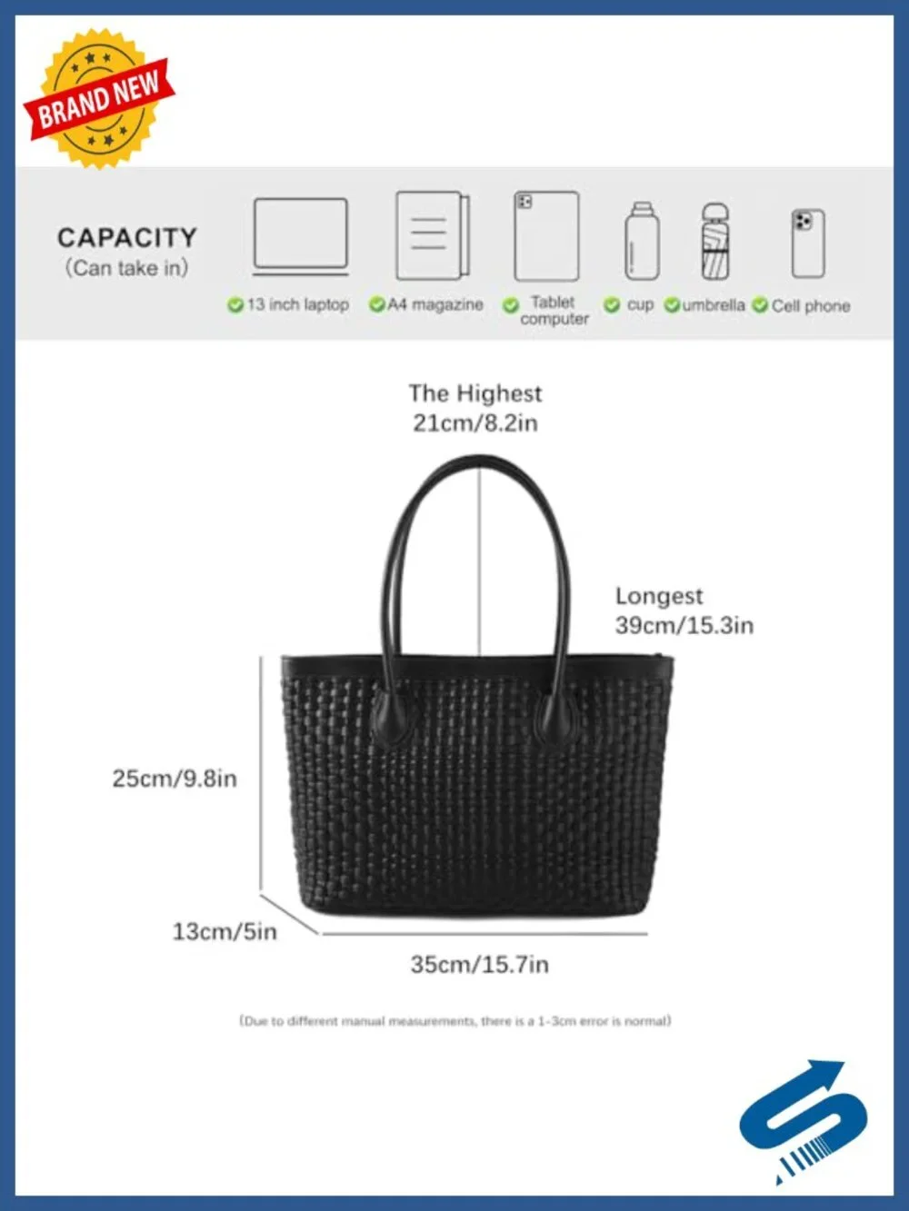 Vegan Leather Woven Tote Bag Handmade Shoulder Handbag Zip Closure Travel Beach